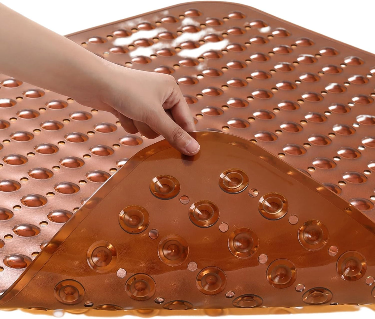 ENKOSI Extra Large Square Non Slip Shower Mat - 31 x 31-inch XL Bathroom Shower Mat - Square Shower Matts for Shower Stall Floors | Secure Suction Cups and Drain Holes (31x31 Clear Brown)