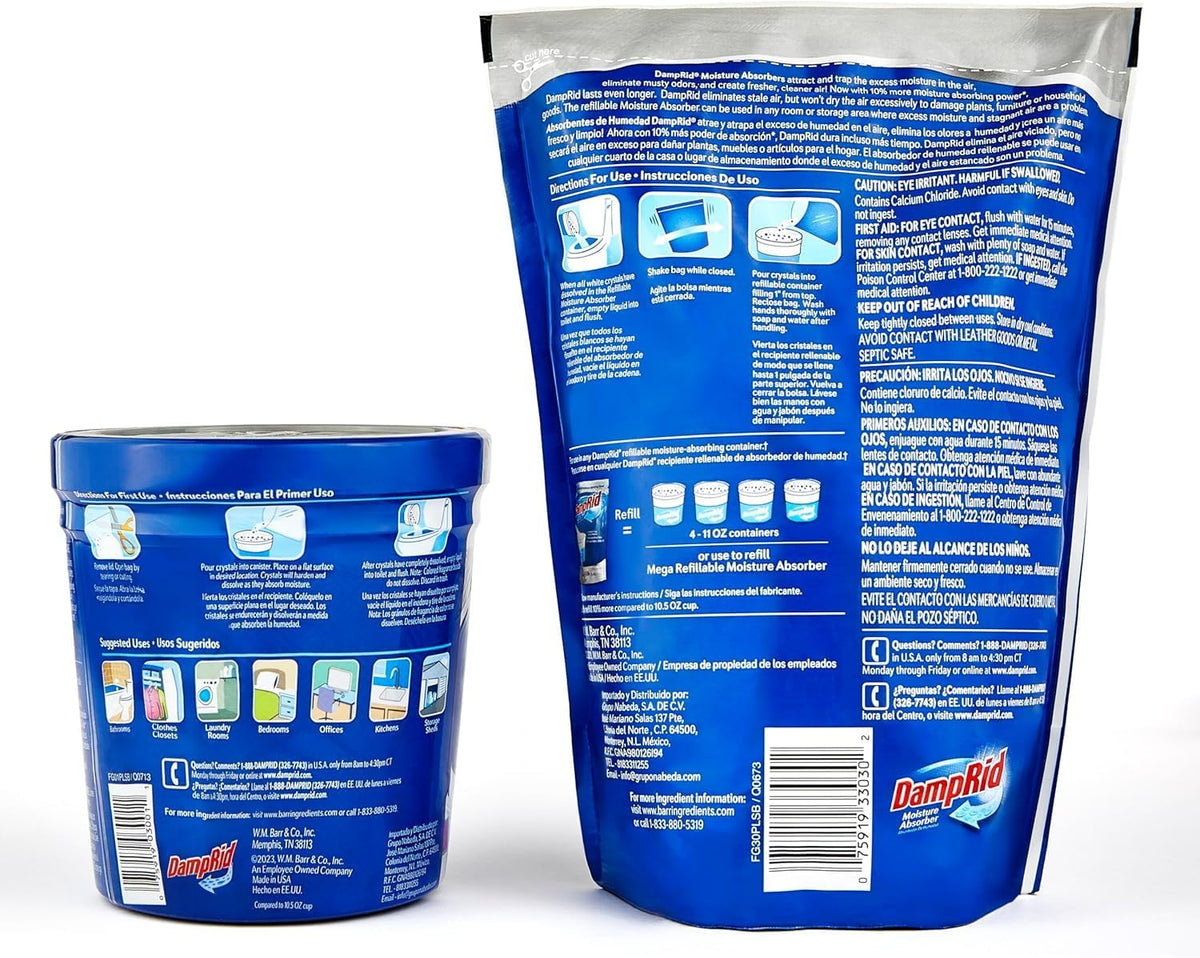 Damp Rid Refillable Moisture Absorber, Includes Single Damp Rid Pure Linen 11oz. Cup & 44oz. Refill Bag - Moisture Absorbers for Closet, 10% More Absorbing Power*, Cleaner Air - ILIOS Packaging.