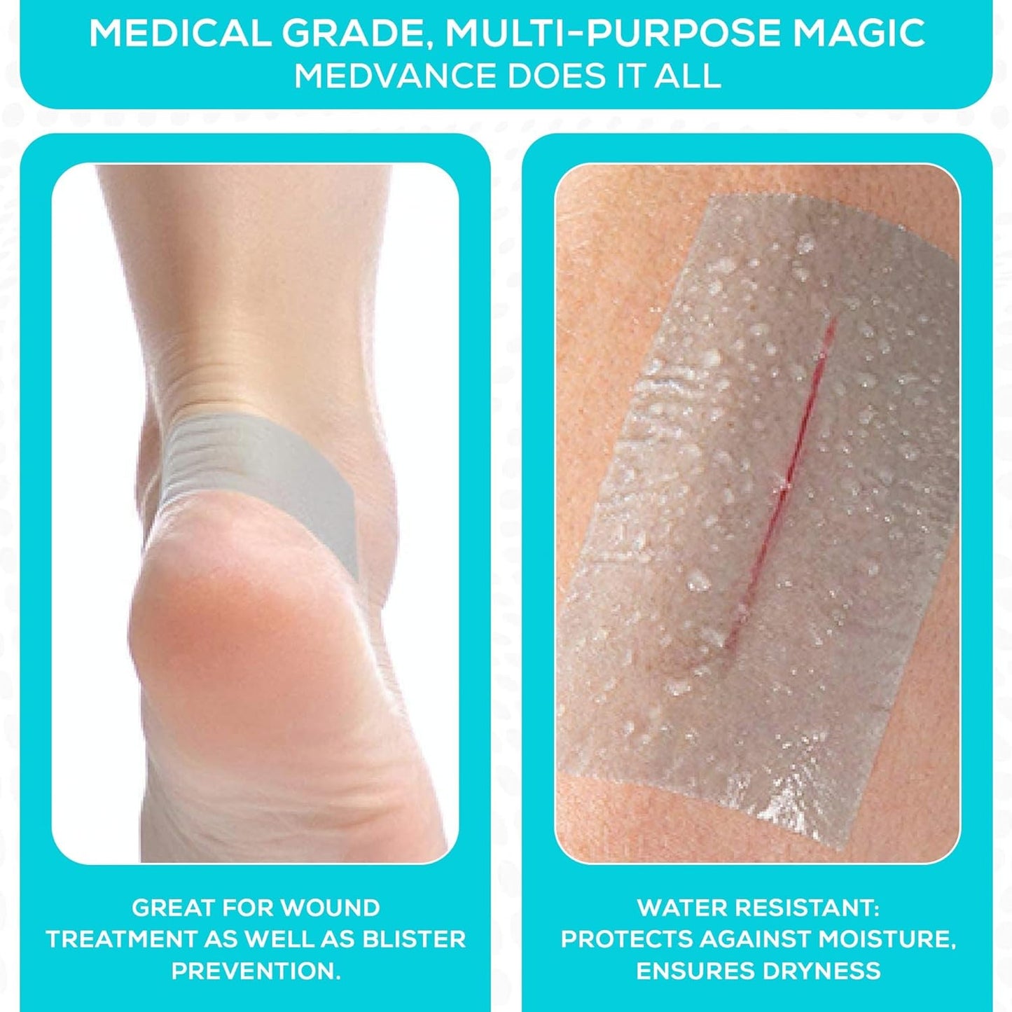 Medvance Cuttable Soft Silicone Tape - Waterproof Breathable Tape for All Skin Types - Easy Apply Non Stick Tape for Wounds - Adhesive Silicone Bandages for Blisters (3 Pack, 4.5 Feet Rolls)