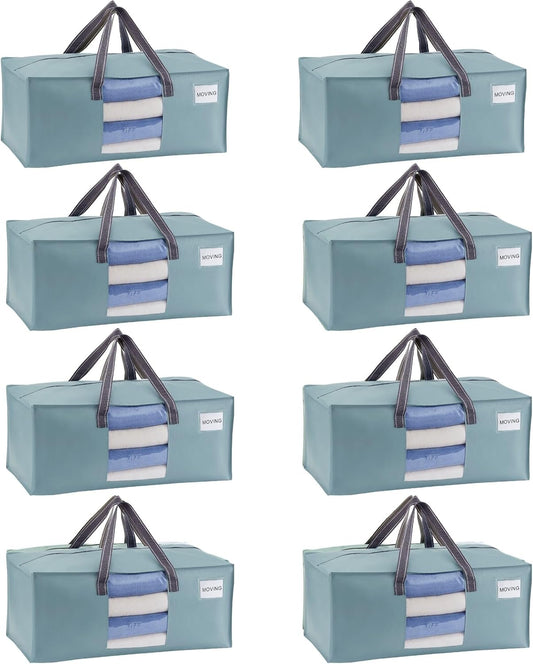 VENO 8 Pack Moving Bags for College, Heavy-Duty Storage Totes, Moving Boxes and Wardrobe Packing Supplies Alternative - Extra Large Durable Laundry Bags for Clothes (Light Blue Matte, 8 Pack)