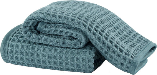 Microfiber Waffle Face Towels, 2 Pieces, Soft, Absorbent, Fast Drying, Lint Free (Green)