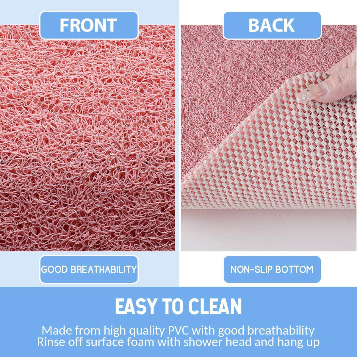 Non-Slip Bathtub Mat, 2 Pack Anti Slip Shower Mat, Fast Drying Bathtub Mats, Foot Scrubber Mat, Anti Slip Mat for Tub, Floor, Bathroom, Kitchen, Home, Hotel (Pink 24"×16"+24"×16")