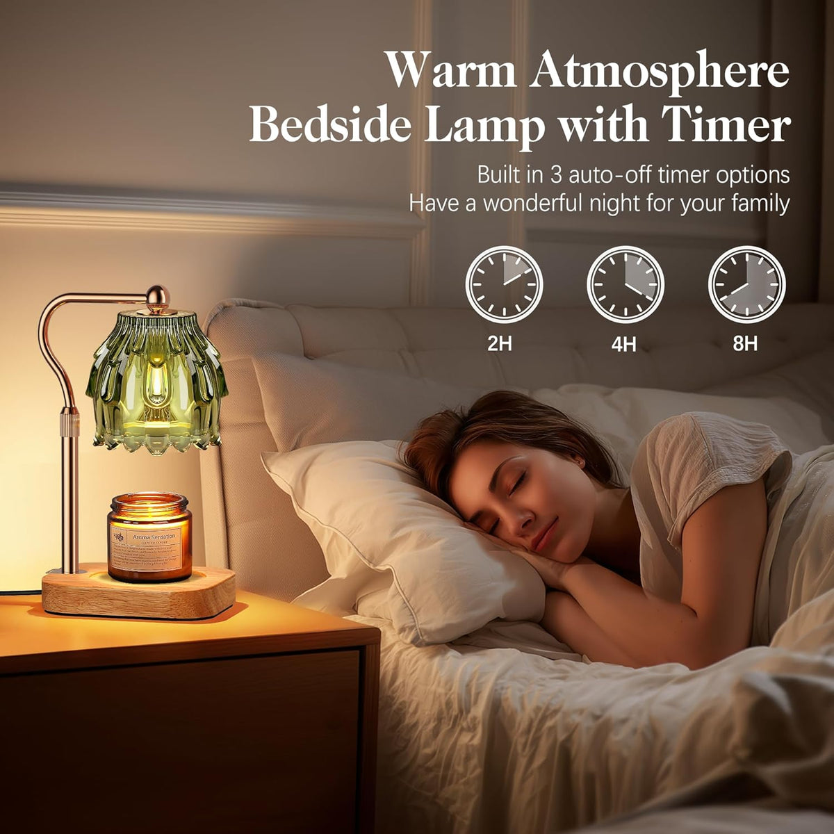 Candle Warmer Lamp with Timer Dimmer, Modern Wax Warmer for Scented Wax Jar Candle Warmer with 2 Bulbs, Adjustable Height Glass Lamp for Gifts for Women, House Warming Gifts, Home Decor, Gold Green