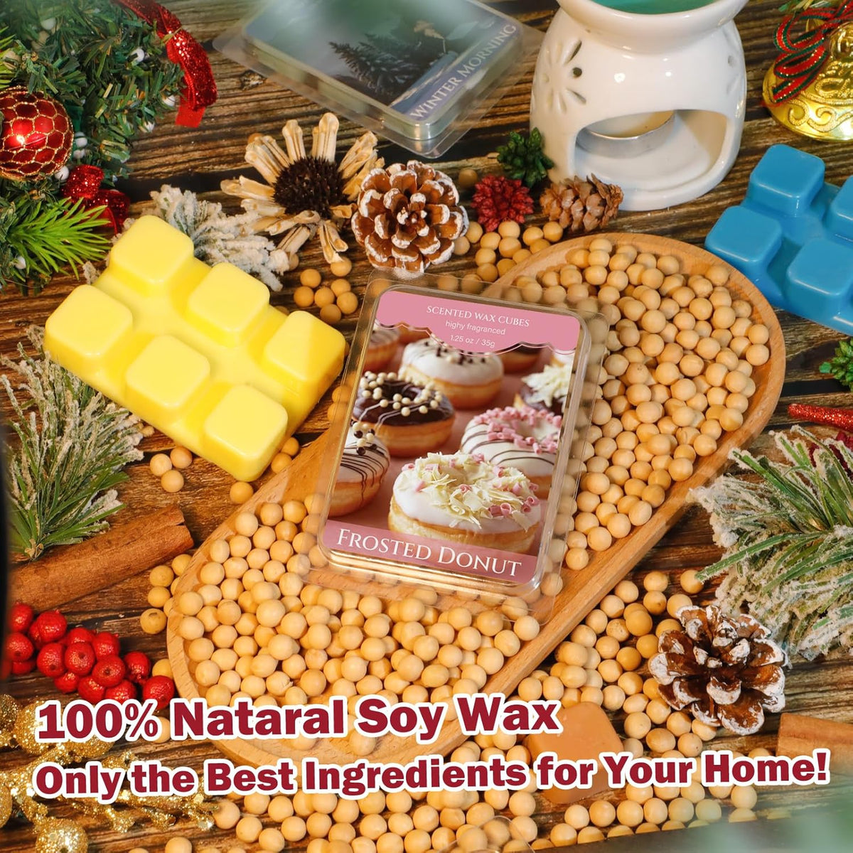 SCENTORINI Christmas Wax Melts, Soy Wax Melts for Wax Warmers Non-Toxic, 12-Pack Scented Wax Cubes Strong Scent, Long Lasting Fragrance Gifts for Christmas