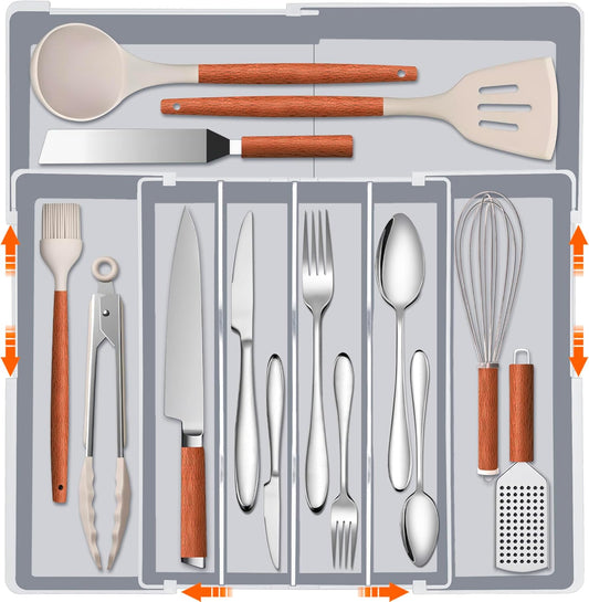Expandable Large Silverware Organizer - BPA-Free Food-Safe Kitchen Utensil Drawer Organizer, Adjustable 4-7 Deeper Slots Cutlery Tray for Forks Knives, Kitchen Organizers and Storage Solution