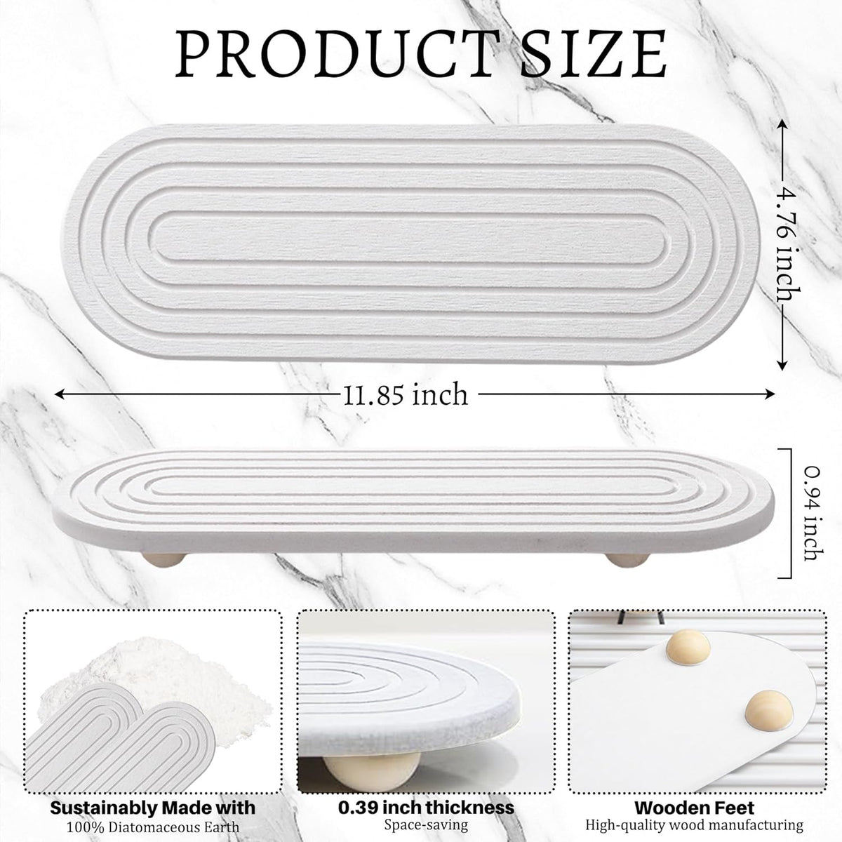 Instant Dry Sink Caddy Organizer, Fast Drying Sink Caddy, Water Absorbing Stone Sponge Holder for Kitchen and Bathroom Countertop with Natural Loofah and Wooden Feet
