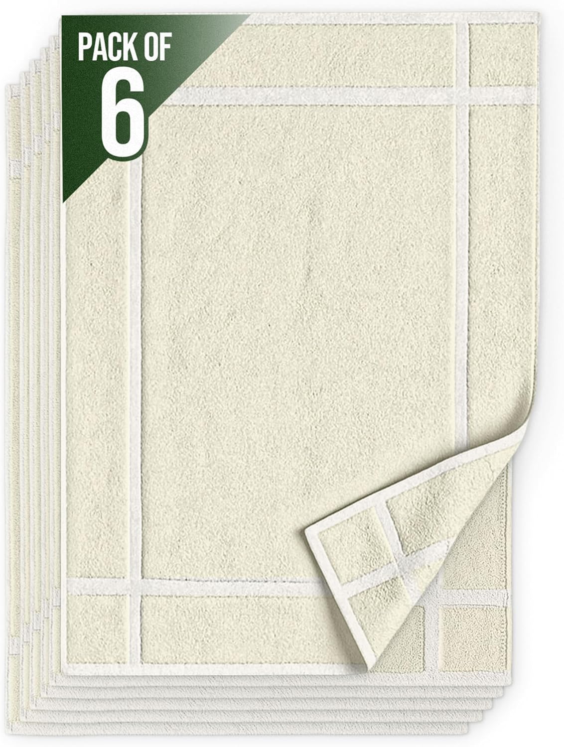 Pearl Linens Pack of 6 100% Cotton Bath Mat 20x30 inches, Soft & Absorbent Quick Dry Bathroom Mat Set, Not Bathroom Rugs, After Shower Mat, Bath Tub Mat, 687 GSM, Machine Washable, Ivory