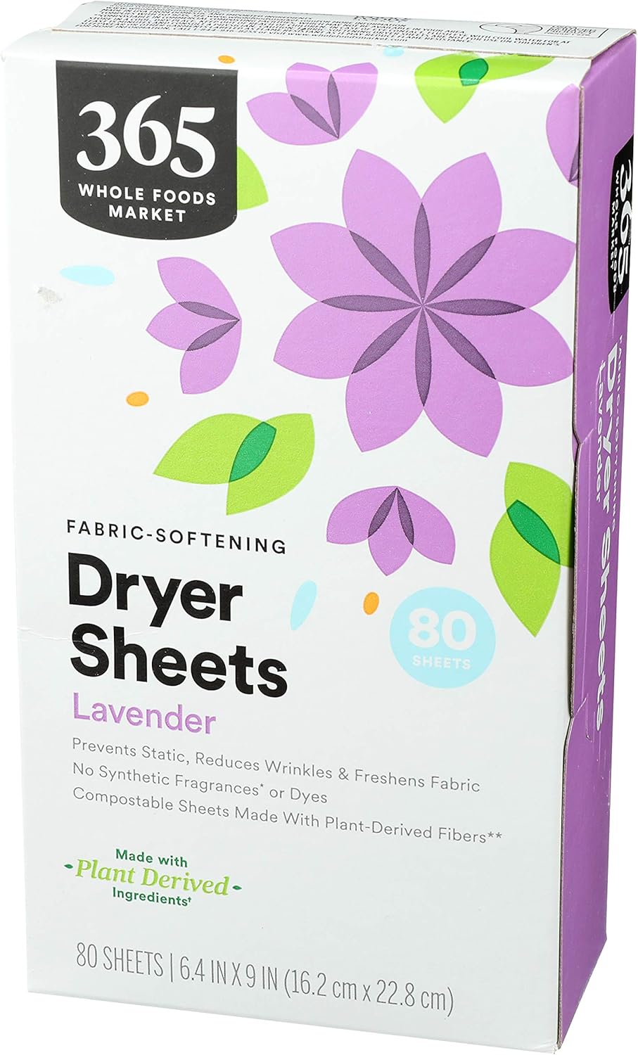 365 by Whole Foods Market, Lavender Fabric Softener Sheets 80 Count, 80 Count (Pack of 2)