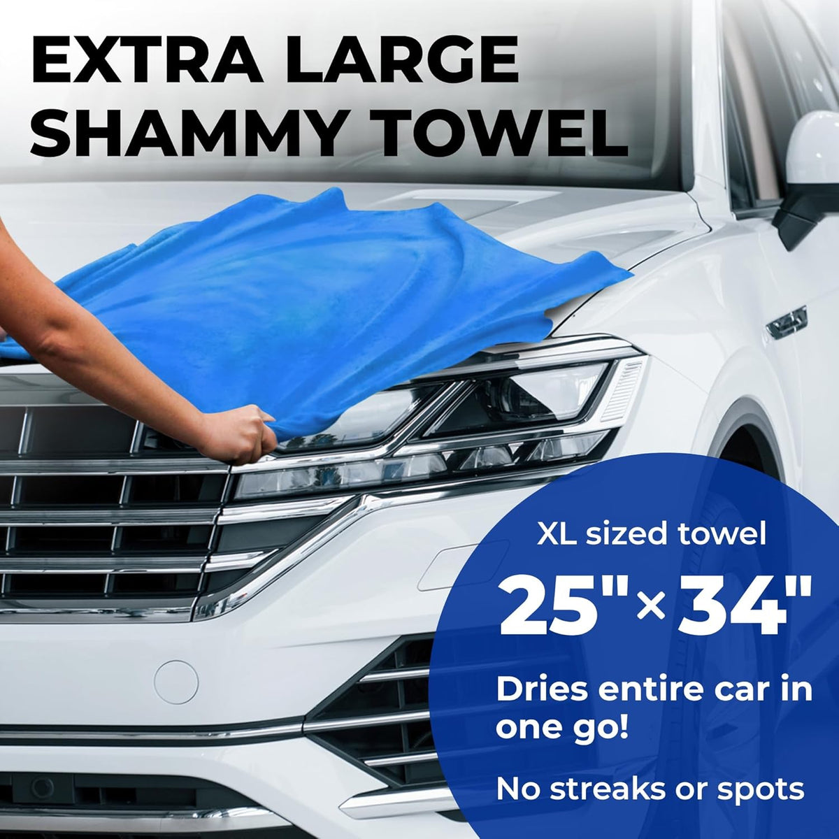 Premium XL Shammy Towel for Car - (34”x25”) - Super Absorbent Chamois Cloth - Spots and Scratch-Free - Reusable Car Drying Towels