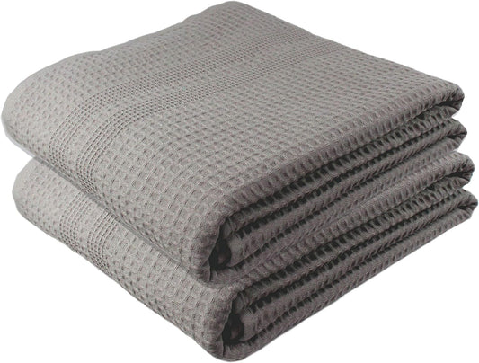 GILDEN TREE Waffle Bath Sheet Large Bath Towels Quick Dry Thin Body Towels, 40x80 Oversized Bath Towels for Adults, 2 Pack Bath Sheet Set, Classic Style (Pewter)