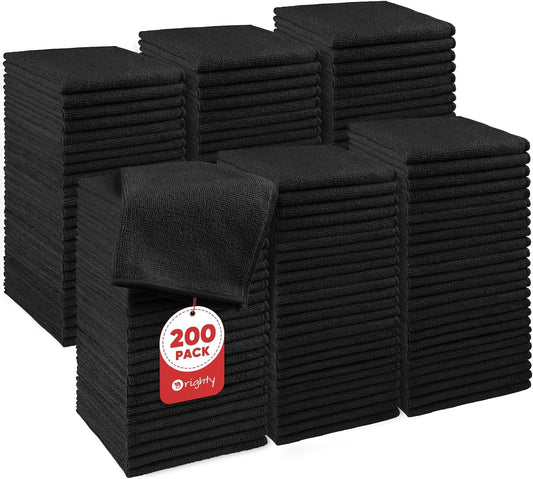 Orighty Wash Cloths Bulk Towels Set 200 Pack, Highly Absorbent and Soft Feel Microfiber Face Cloths, Multi-Purpose Washcloths & Hand Towels for Bathroom, Hotel, Spa, and Gym, 12x12 Inch, Black