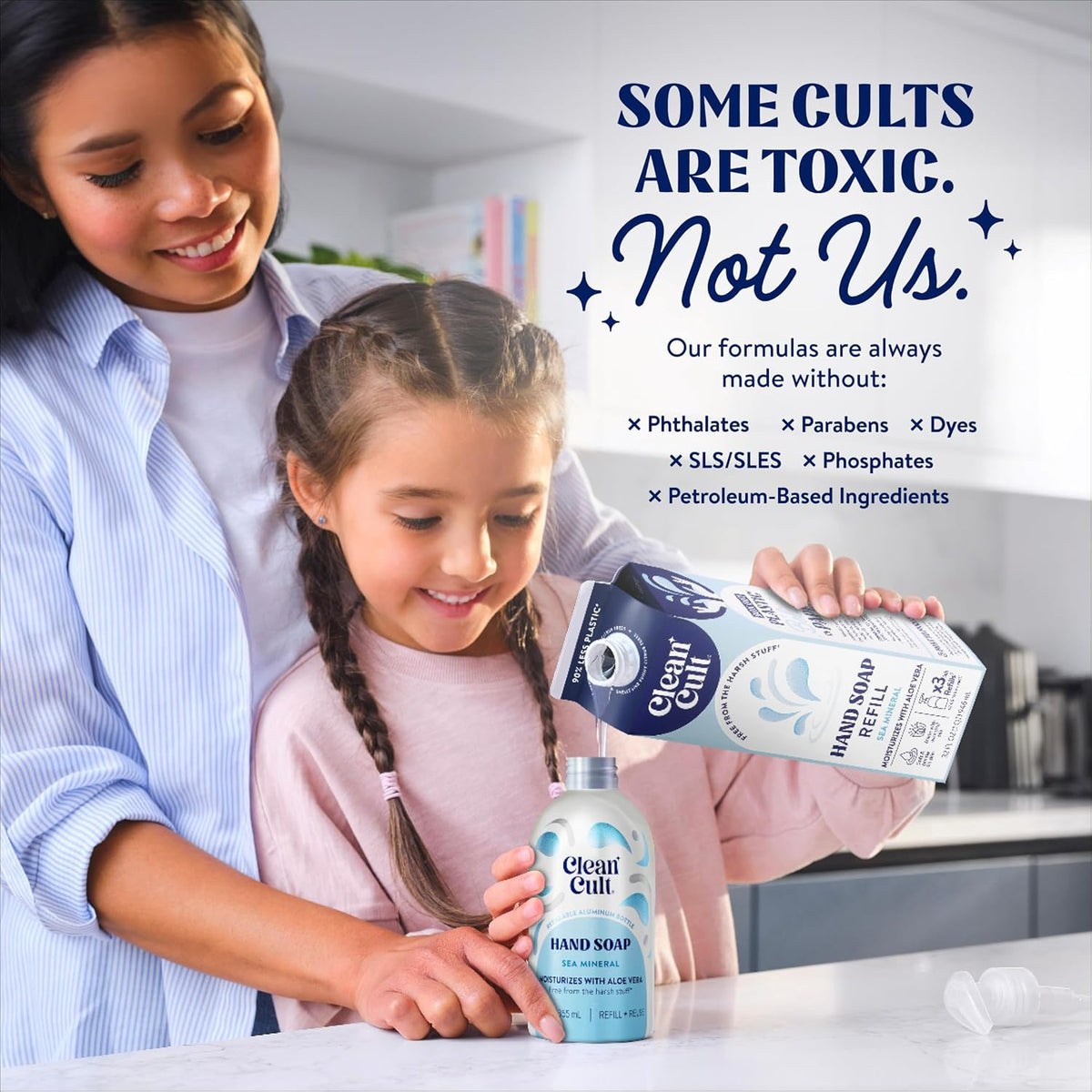 Cleancult - Liquid Hand Soap Refills - Sea Minerals - Gentle On Sensitive Skin - Made with Aloe Vera & Essential Oils - Eco Friendly - Paper-Based Packaging - 32 oz/2 Pack