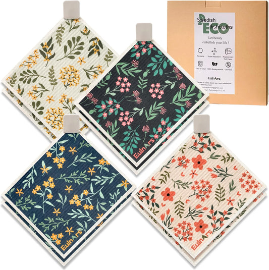 Reusable Paper Towels, Swedish Dishcloths for Kitchen 8-Pack, Non-Scratch Swedish Dish Towels, Super Absorbent Cellulose Dish Cloths, Eco Friendly Gifts