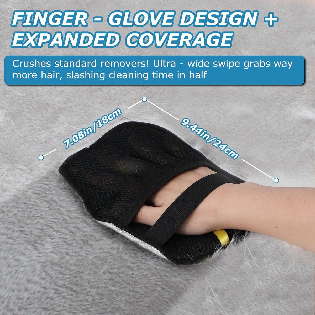 1-Pack Pet Hair Removal Glove for Dogs and Cats, Electrostatic Reusable Grooming Glove for Furniture, Couch, Carpet, Car Seat and Clothing