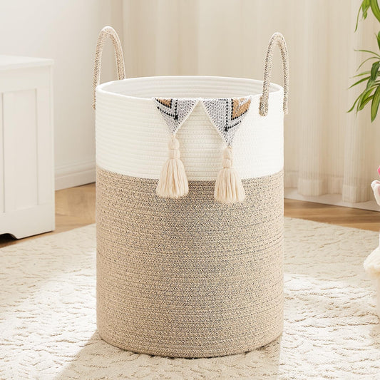 Laundry Basket,Woven Cotton Rope Laundry Hamper,40L for Decorative Storage of Dirty Clothes,Toys and Blankets in Bathroom,Baby Room and Living Room