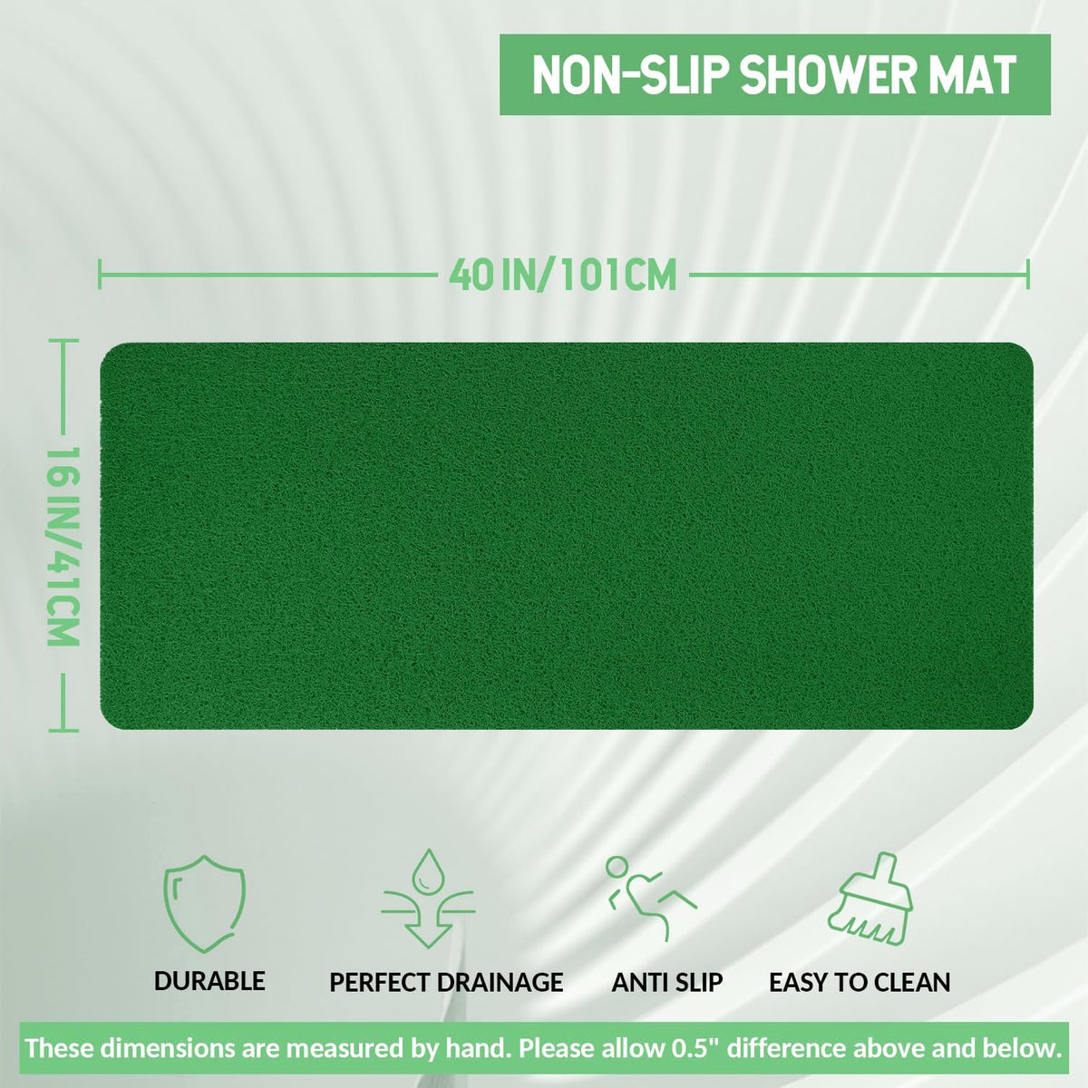 Non-Slip Bathtub Mat, Anti Slip Shower Mat, Fast Drying Bathtub Mats, Foot Scrubber Mat, Anti Slip Mat for Tub, Floor, Bathroom, Kitchen, Home, Hotel (Dark Green 40"×16")
