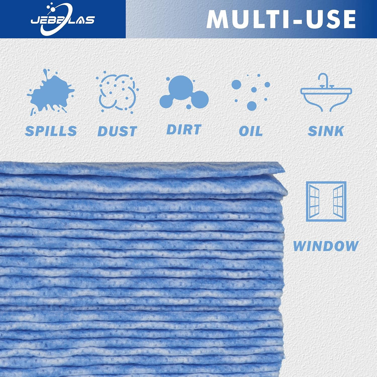 JEBBLAS Handi Wipes Reusable Cloths Dry Cleaning Cloths Dish Towel Kitchen Towel Handy Cleaning Wipes,Pack of 50, Blue