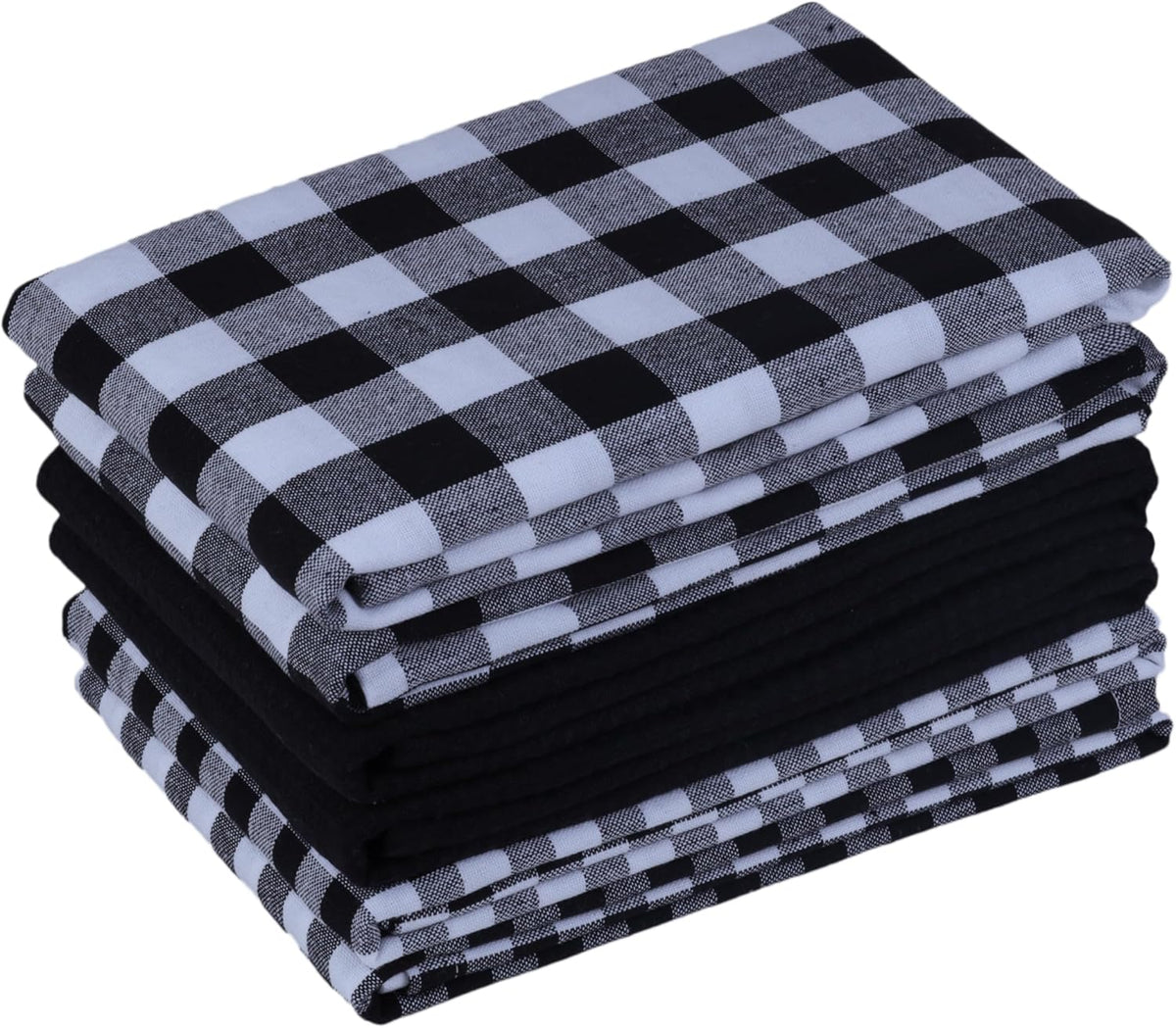 Kitchen Towels Set of 6 Soft Premium Cotton Highly Absorbent Dish Towels 18x28 Inches, Washable & Reusable Tea Towel, Quick Drying Dish Cloths with Hanging Loop - Black/White, Checks