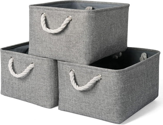 TheWarmHome Storage Bins - 3PCS Fabric Storage Baskets for Organizing Shelves | Large Basket Closet Organizer for Home Shelf Dog Laundry Organization | Collapsible Storage Cubes W/Handles