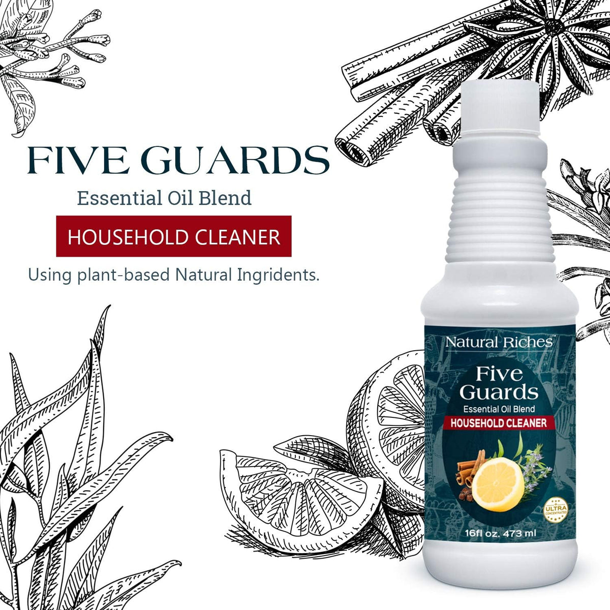 Natural Riches Household Cleaner Concentrate Five Guards from The Tales of French stories of Thieves Essential oil blend household cleaner - 16 fl oz