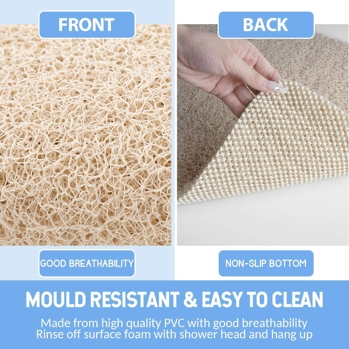 Non-Slip Bathtub Mat, Anti Slip Shower Mat, Fast Drying Bathtub Mats, Foot Scrubber Mat, Anti Slip Mat for Tub, Floor, Bathroom, Kitchen, Home, Hotel (Beige 47"×16")