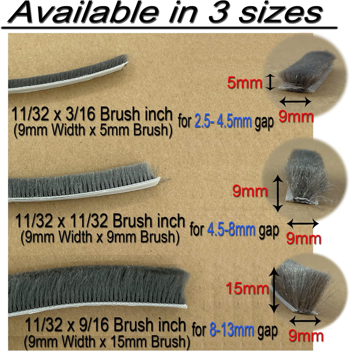 Brush Weatherstrip for Sliding Window Side,Pile Weatherstripping Door Sealers for Door Frame (80ft x11/32 Backing x 11/32 Brush inch, Brown)