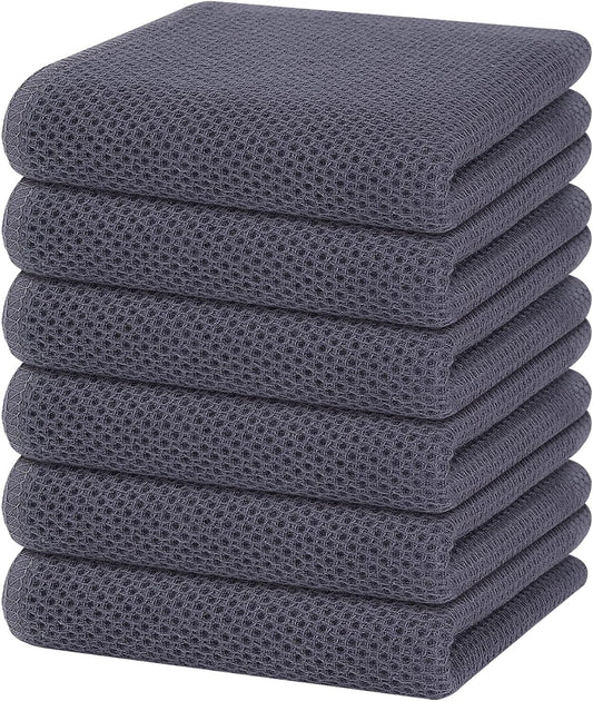 Homaxy 100% Cotton Waffle Weave Kitchen Dish Towels, Ultra Soft Absorbent Quick Drying Cleaning Towel, 13 x 28 Inches, 6-Pack, Dark Grey