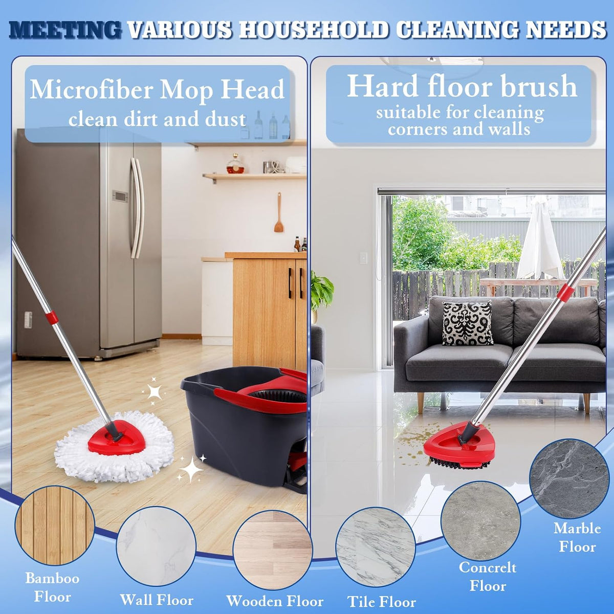 4 Packs Spin Mop Replacement Heads Compatible with Oceda EasyWring 1-Tank System, 30-58" Mop Handle,Scrub Brush and Base Combo Set,Mop Refills Easy to Replace and Cleaning (White,1-Tank)