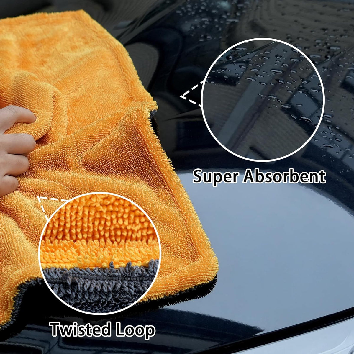 Greenfound Microfiber Towel for Cars, 1000GSM Car Drying Towel, Double Twist Pile & Edgeless Design, No Streaks, Scratches, or Water Spots, Soft and Absorbent, 18"×24", Yellow&Grey