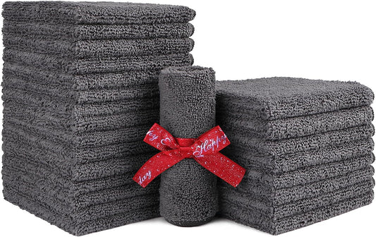 HOMEXCEL Microfiber Washcloths 24 Pack, Highly Absorbent and Soft Face Towel, Multi-Purpose Grey Wash Cloths for Bathroom, Hotel, Spa, Gym, and Kitchen, 12x12 Inch