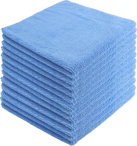 Microfiber Cleaning Cloths,12 Pack, 16"x16", All-Purpose, Softer, Highly Absorbent, Lint-Free, Reusable, Washable Pro Towels, Blue, for House, Kitchen, Bathroom, Car, Office