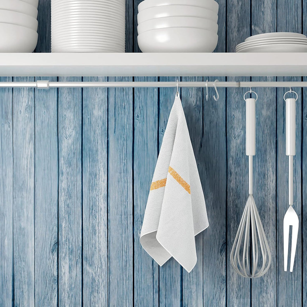 60 PC New Cotton Blend White Restaurant Bar Mops Kitchen Towels (5 Dozen) (60, Gold Stripe)