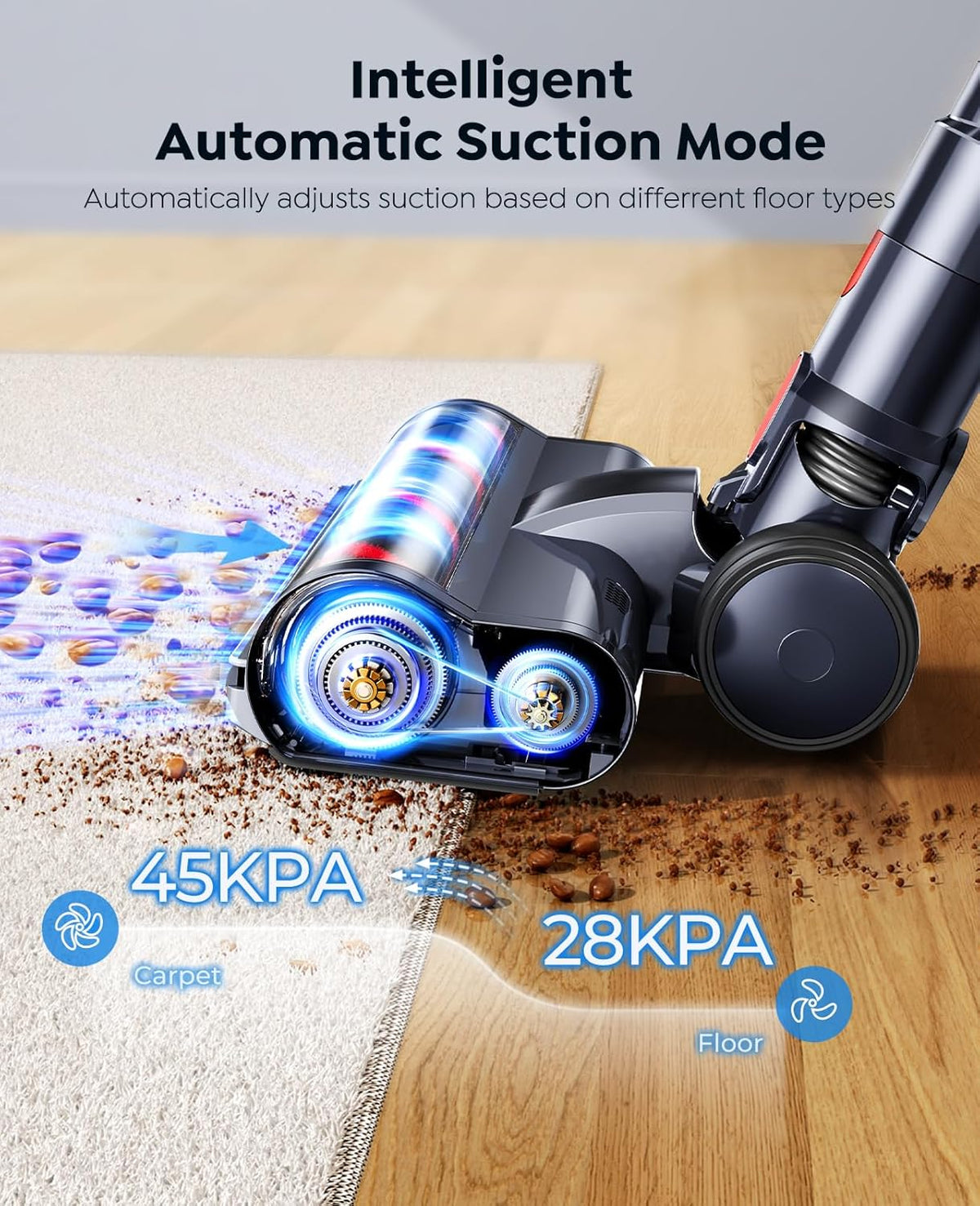 Cordless Vacuum Cleaner, 600W/50KPa Stick Vacuum, 65 Mins Runtime Rechargeable Vacuum, Wall Mount Charging, Auto Mode, Self-Standing Vacuum Cleaner for Home with 3.3Ft Hose for Pet Hair Carpet Floor
