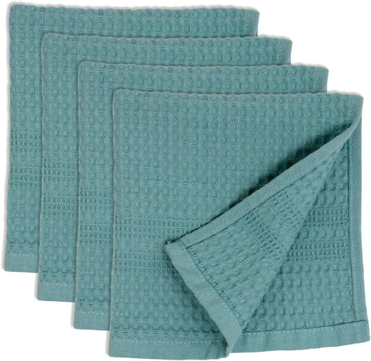 GILDEN TREE Waffle Towels Wash Cloths for Showering, Exfoliating Washcloth Face Towels, Quick Dry Towel Cotton Washcloths Set of 4, Classic Style (Seafoam)