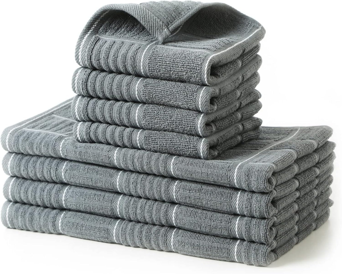 Glynniss Kitchen Towels and Dishcloths Set, Dish Towels and Dish Rags for Washing Dishes, for Cleaning Cooking Drying Pack of 8 (Grey)