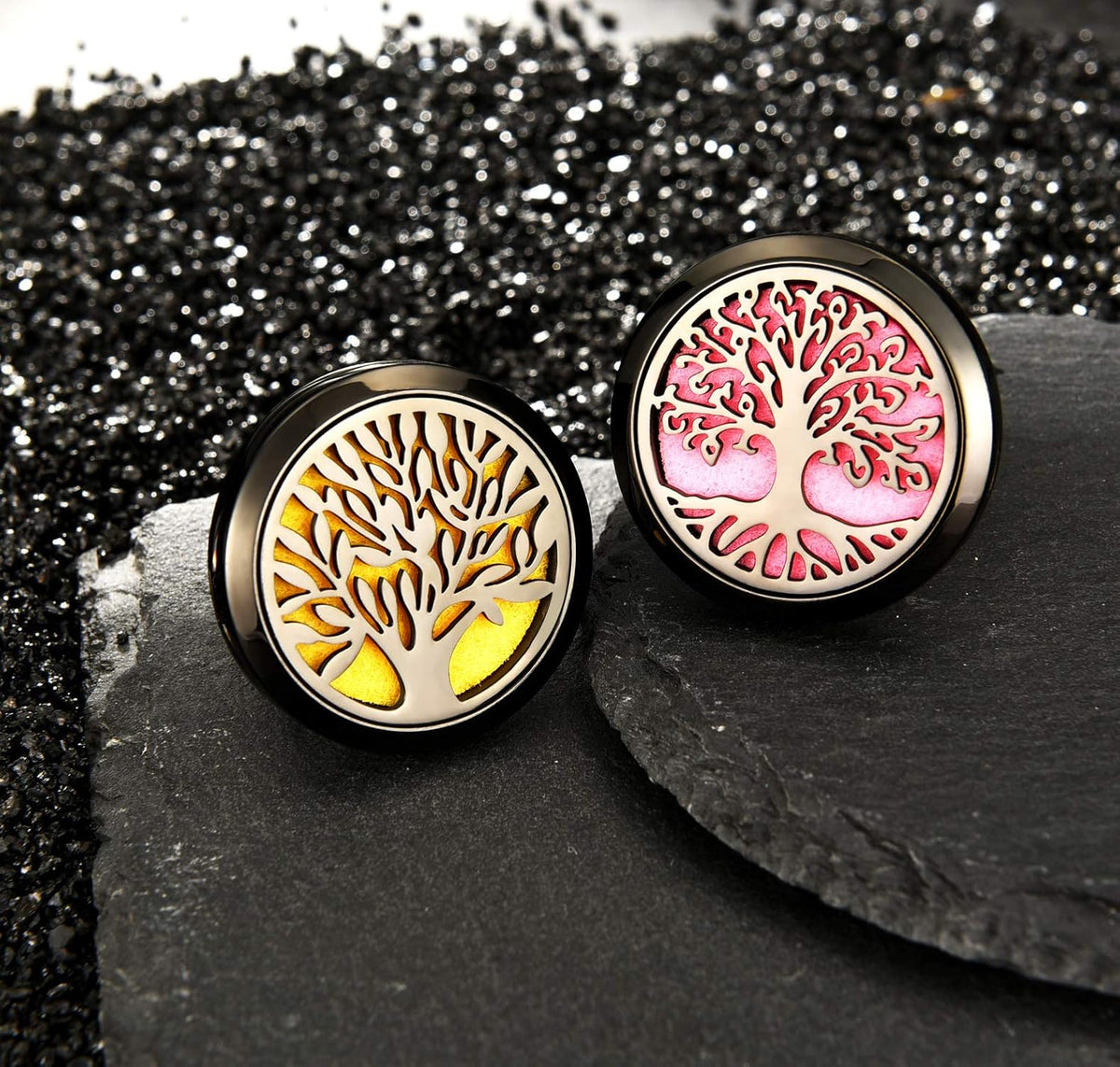 2 Pieces 316L Car Aromatherapy Oil Diffuser Air Freshener with 48 Felt Pad (Tree Patterns)