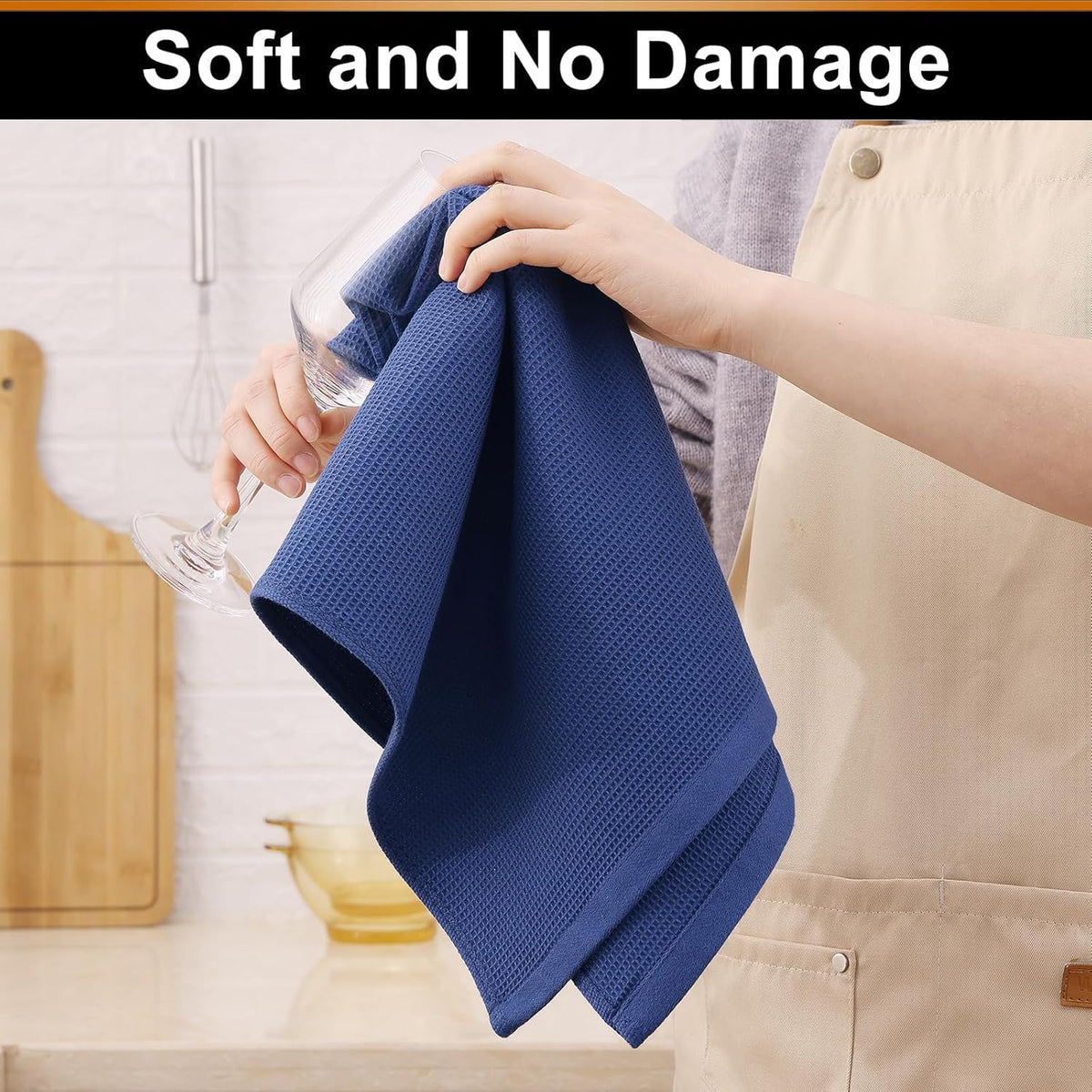 Homaxy 100% Cotton Waffle Weave Kitchen Towels - 8 Pack Soft and Absorbent Dish Towels - 16 x 26 Inches Quick Dry Hand Towels - Navy Blue