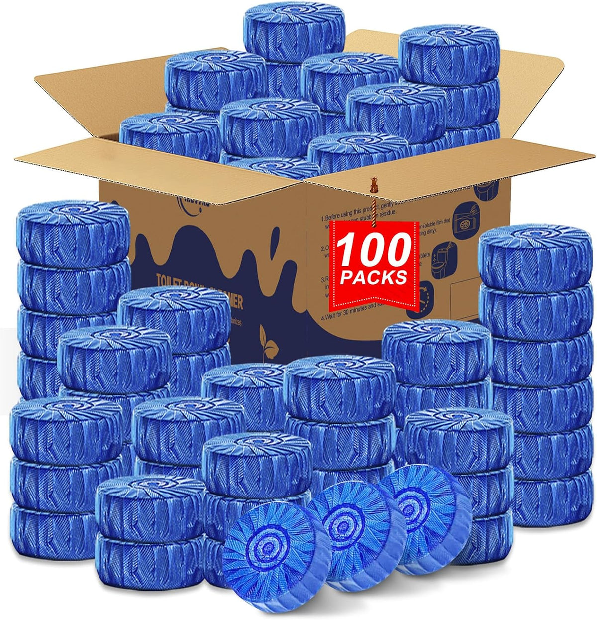Toilet Bowl Cleaners,100 Pack Blue Toilet Bowl Tablets with Fresh Scent, Household Toilet Cleaner Continuous Cleaning, Prevent Various Stains & Odors Build Up - Septic Friendly