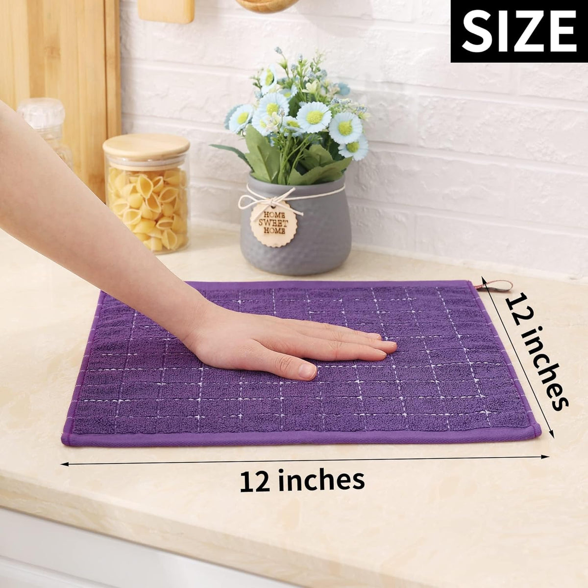 Homaxy 100% Cotton Terry Kitchen Dish Cloths, Ultra Soft and Absorbent Dish Towels for Kitchen, Suitable for Drying and Washing Dishes, 12 Pack, 12 x 12 Inches, Purple