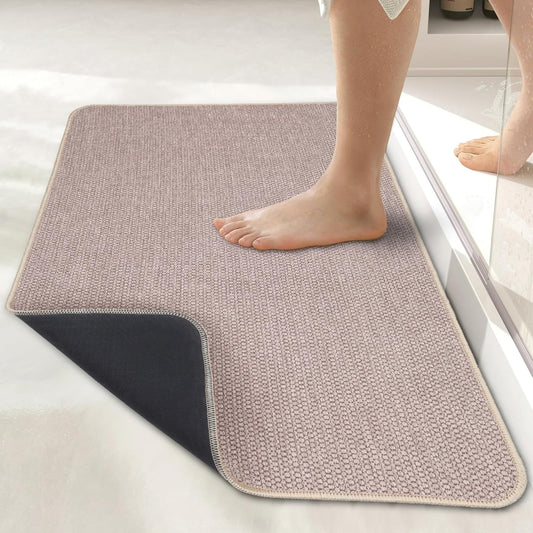 Bath Mat,Ultra Thin Bathroom Runner Rugs,Large Bath Mats for Bathroom,Quick Dry,Non-Slip,Machine Washable,Low Pile,Bath Rug,Shower Outside,Sink,Home Decor Accessories.Beige,1'5"x2'11"（17x35inch）