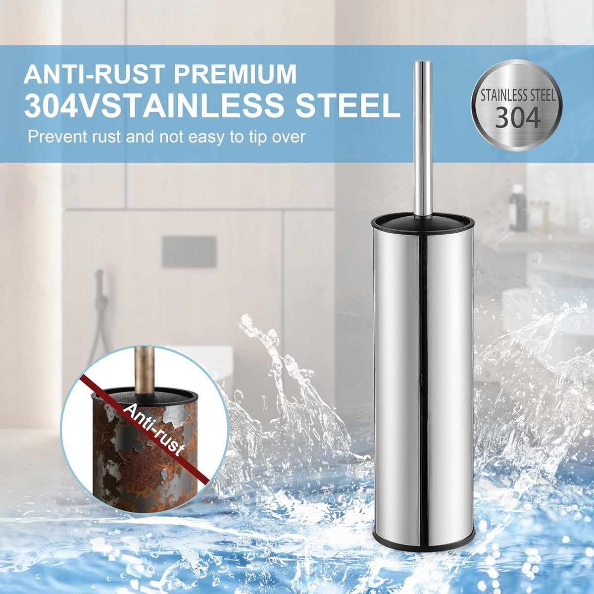 BGL Chrome Toilet Brush and Holder,Stainless Steel Toilet Brushes for Bathroom with Holder