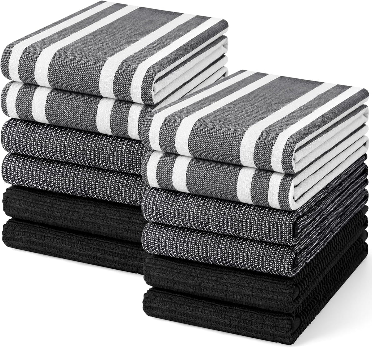 Homaxy Premium Kitchen Towels(18”x 28”, 12 Pack), Large Cotton 380 GSM Kitchen Hand Towels, Soft and Absorbent Terry Dish Towels, Multipurpose Tea Towel Set with Hanging Loop, Black