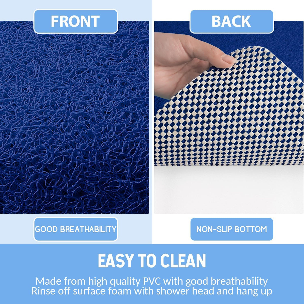 Non-Slip Bathtub Mat, Anti Slip Shower Mat, Fast Drying Bathtub Mats, Foot Scrubber Mat, Anti Slip Mat for Tub, Floor, Bathroom, Kitchen, Home, Hotel (Navy Blue 32"×17")