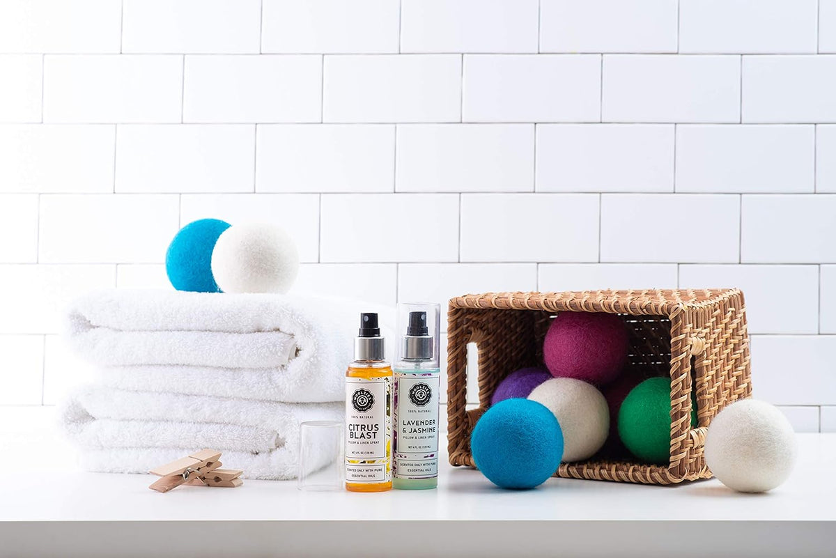 Woolzies Wool Dryer Balls Organic Big Wool Spheres Best Fabric Softener | 6-Pack XL Dryer Balls for Laundry is Made with New Zealand Wool | Use Laundry Balls for Dryer with Essential Oils (Lavender)