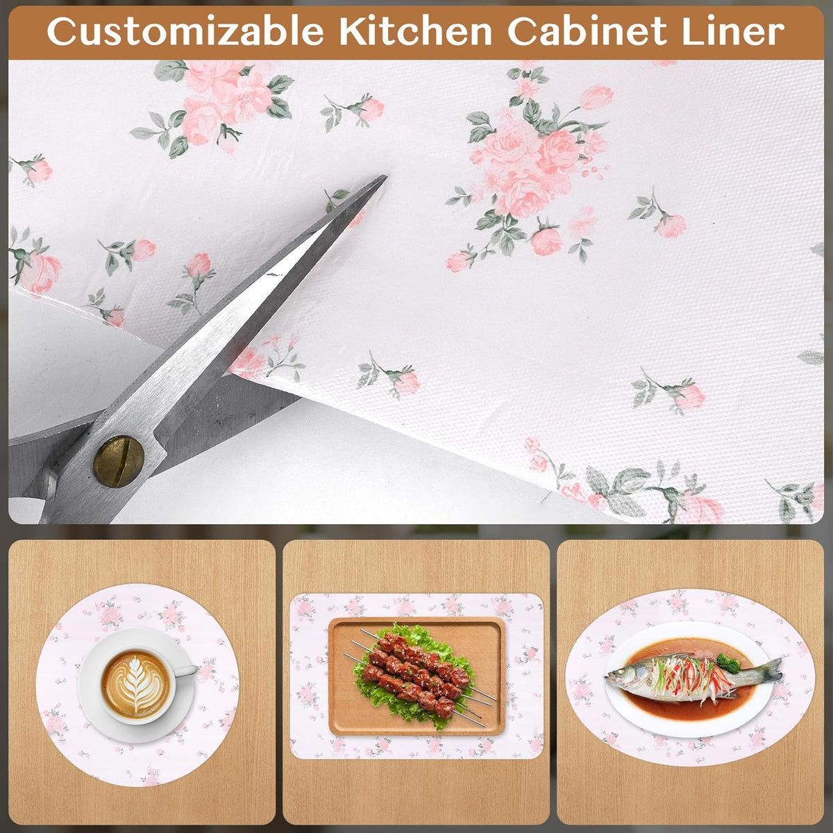 Non-Adhesive Shelf and Drawer Liner for Kitchen Cabinets, 12 in x 17FT Strong Non-Slip Cabinet Liners for Shelves, Refrigerator, Pantry Storage, Bathroom Closet, Easy to Clean, Floral
