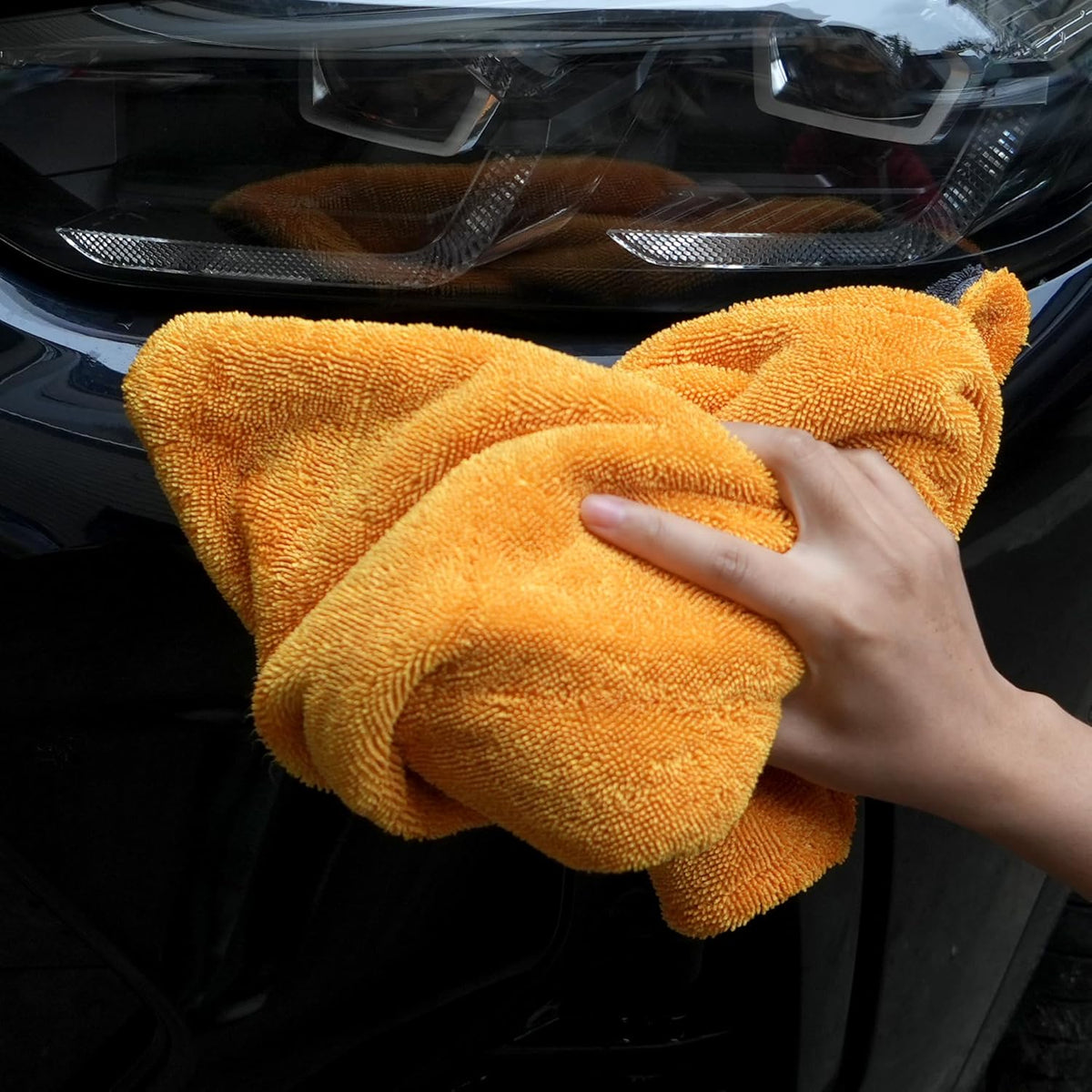 Greenfound Microfiber Towel for Cars, 1000GSM Car Drying Towel, Double Twist Pile & Edgeless Design, No Streaks, Scratches, or Water Spots, Soft and Absorbent, 18"×24", Yellow&Grey