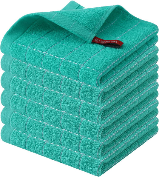 Homaxy 100% Cotton Terry Kitchen Dish Cloths, Ultra Soft and Absorbent Dish Towels for Kitchen, Suitable for Drying and Washing Dishes, 6 Pack, 12 x 12 Inches, Turquoise