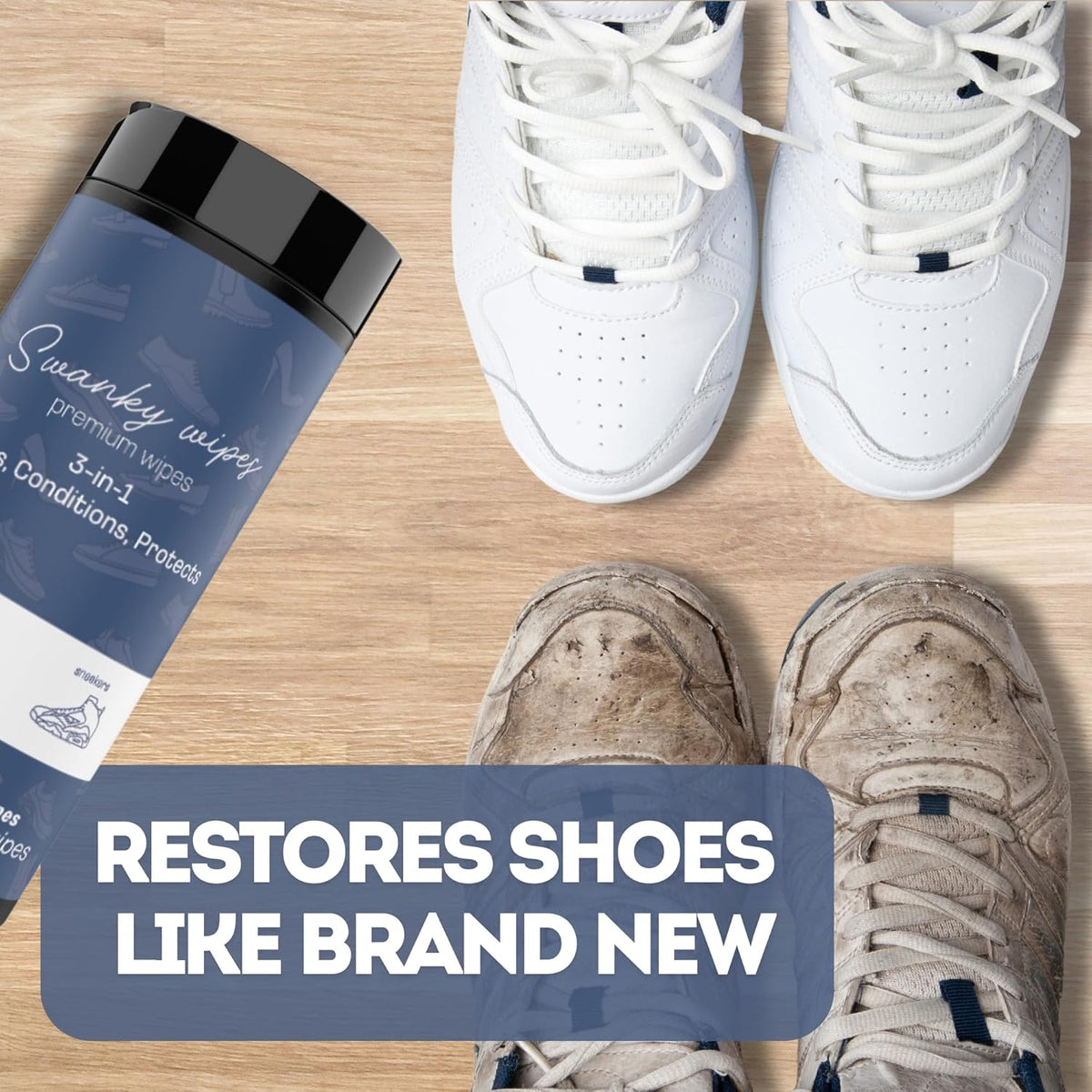 Swanky Shoe Cleaner Wipes - Leather and Sneaker Cleaner, Removes Dirt, Grime and Stains, Quick & Easy Shoe Sole and Boot Cleaning Wipes, Essential Shoe Cleaning Supplies - Canister, 600 Count