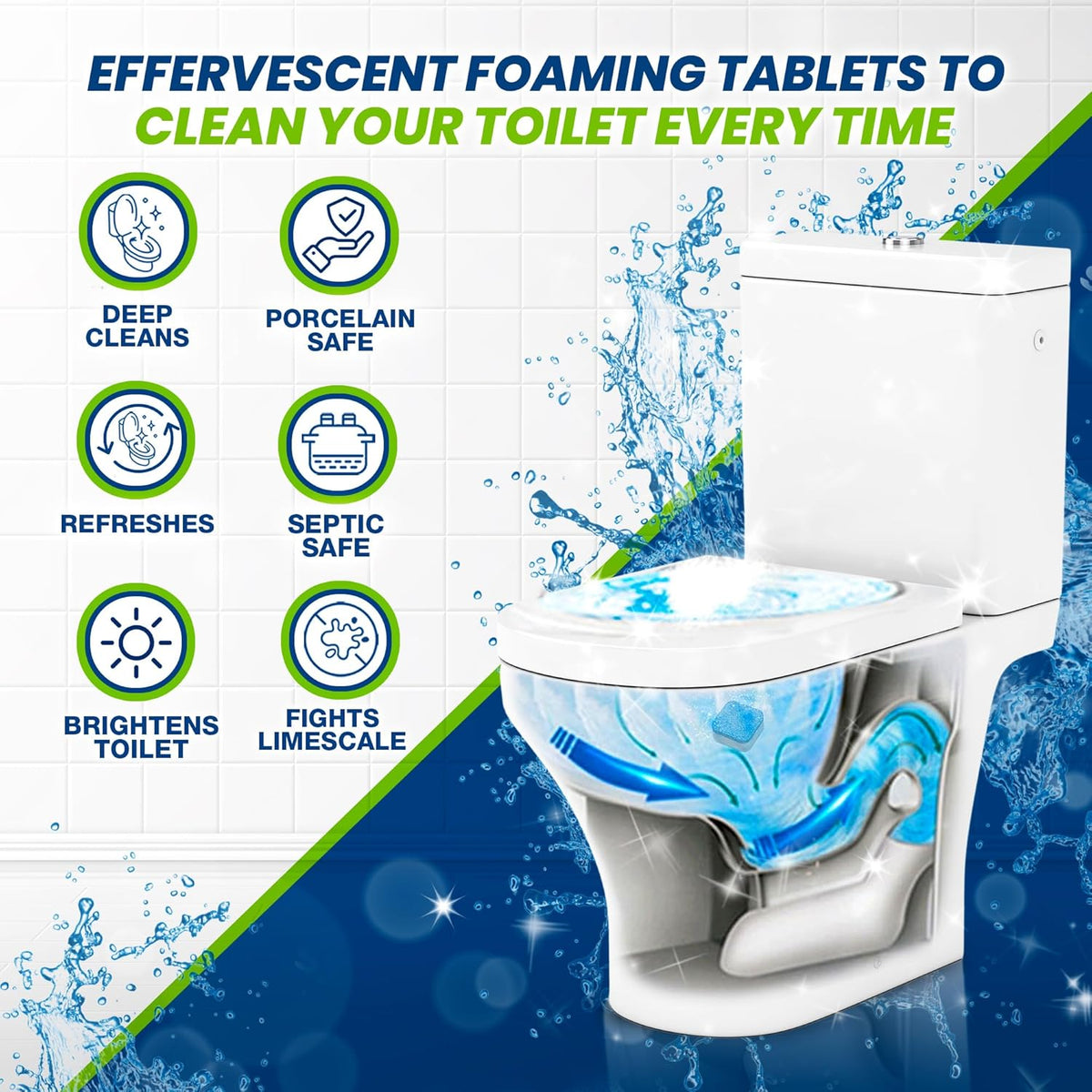 True Fresh Toilet Bowl Cleaner Tablets 24 Pack – Deodorizer & Septic Safe – Deep Cleaning, Odor Eliminator, Stain Remover for Long-Lasting Freshness – Fresh Lemon Scent
