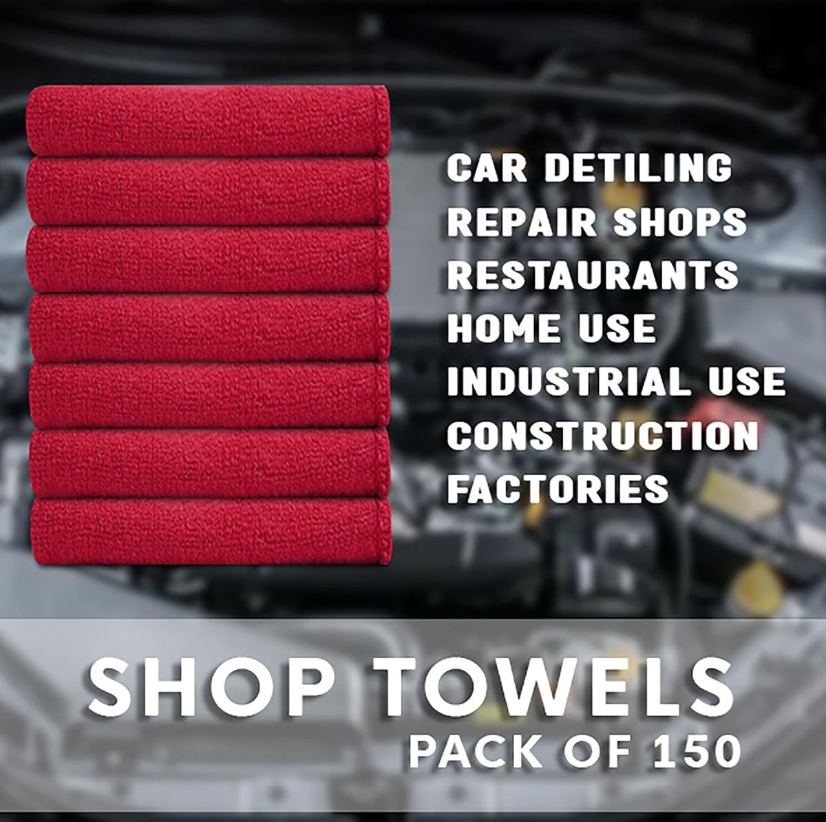 Cotton Shop Towels - Pack of 50 Cleaning Rags 12'' x 14'' - Super Soft and Absorbent Shop Rags for House - Multipurpose Cleaning Towels for Automobiles, Industries, Garage